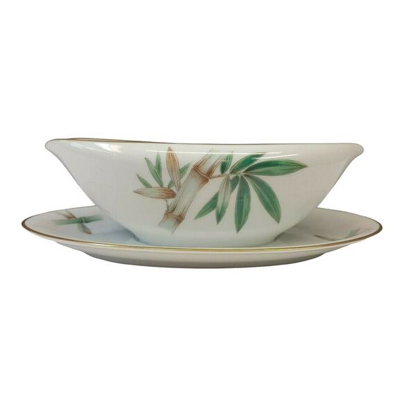 Noritake Canton 9" Gravy Boat with Attached Underplate Bamboo Asian China Japan - Picture 3 of 6